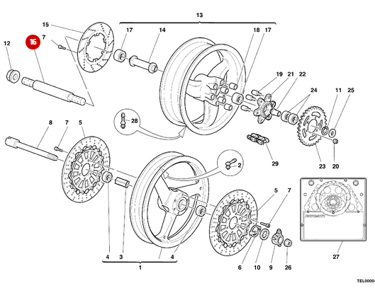 Eje Rueda Trasera NUEVO - Ducati