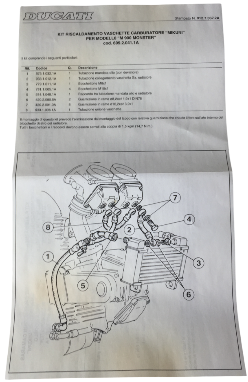 Kit de Calentamiento de Carburador 900M NUEVO - Ducati