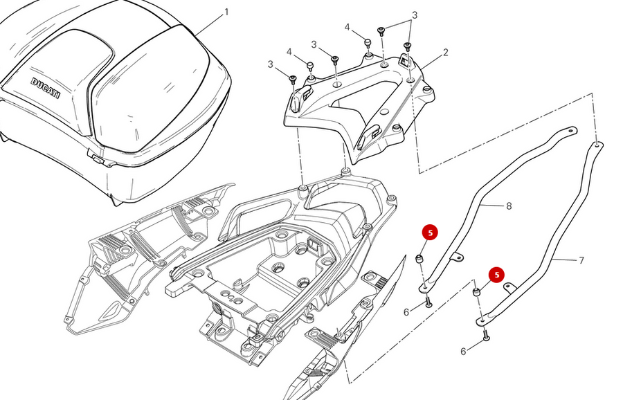 Espaciador de soporte de maleta trasera NUEVO - Ducati