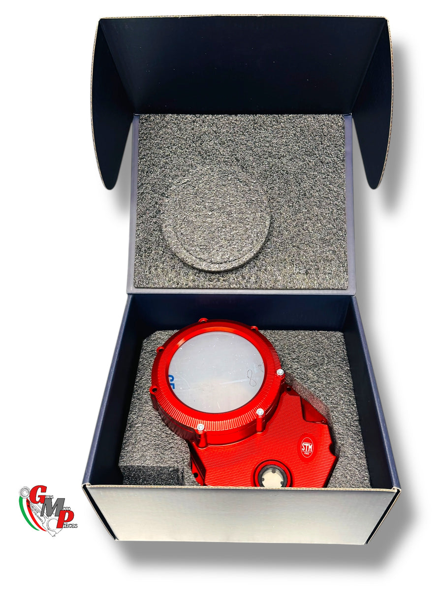 Tapa de embrague tallada STM transparente Roja NUEVA - Ducati