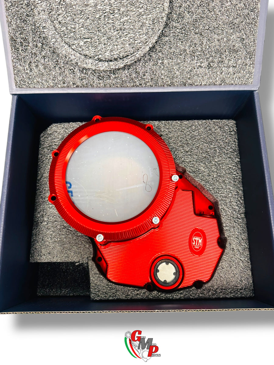 Tapa de embrague tallada STM transparente Roja NUEVA - Ducati