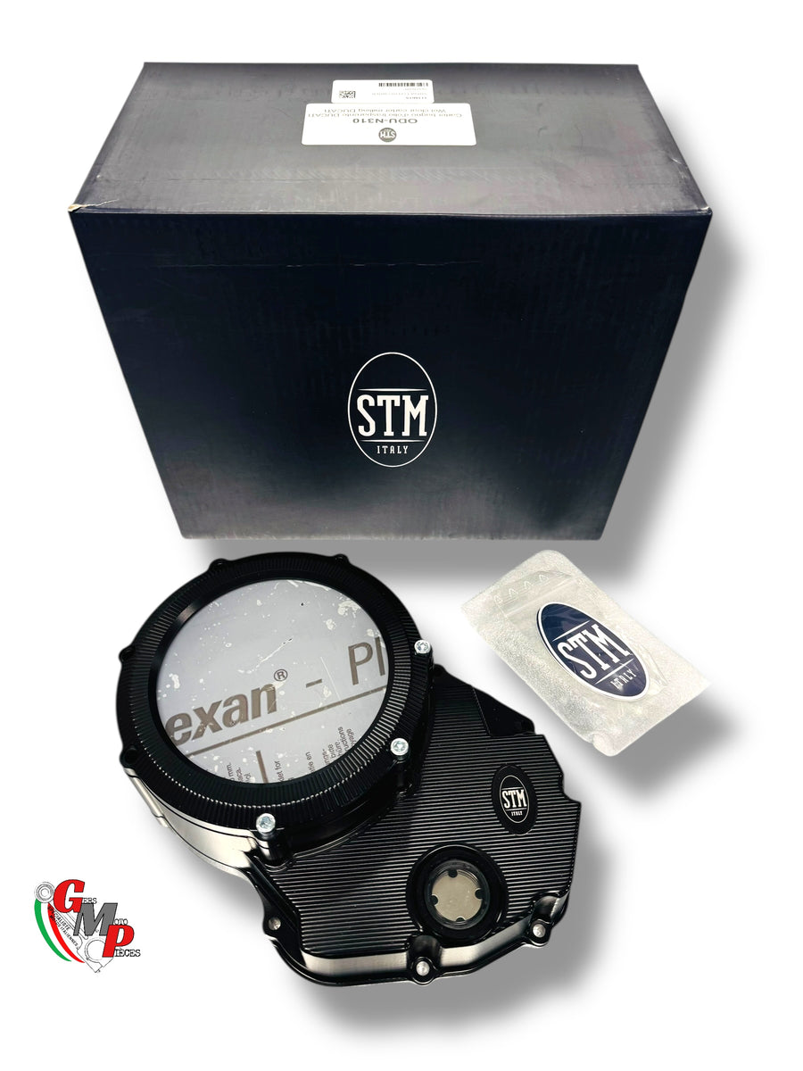 Tapa de embrague tallada STM transparente negra NUEVA - Ducati
