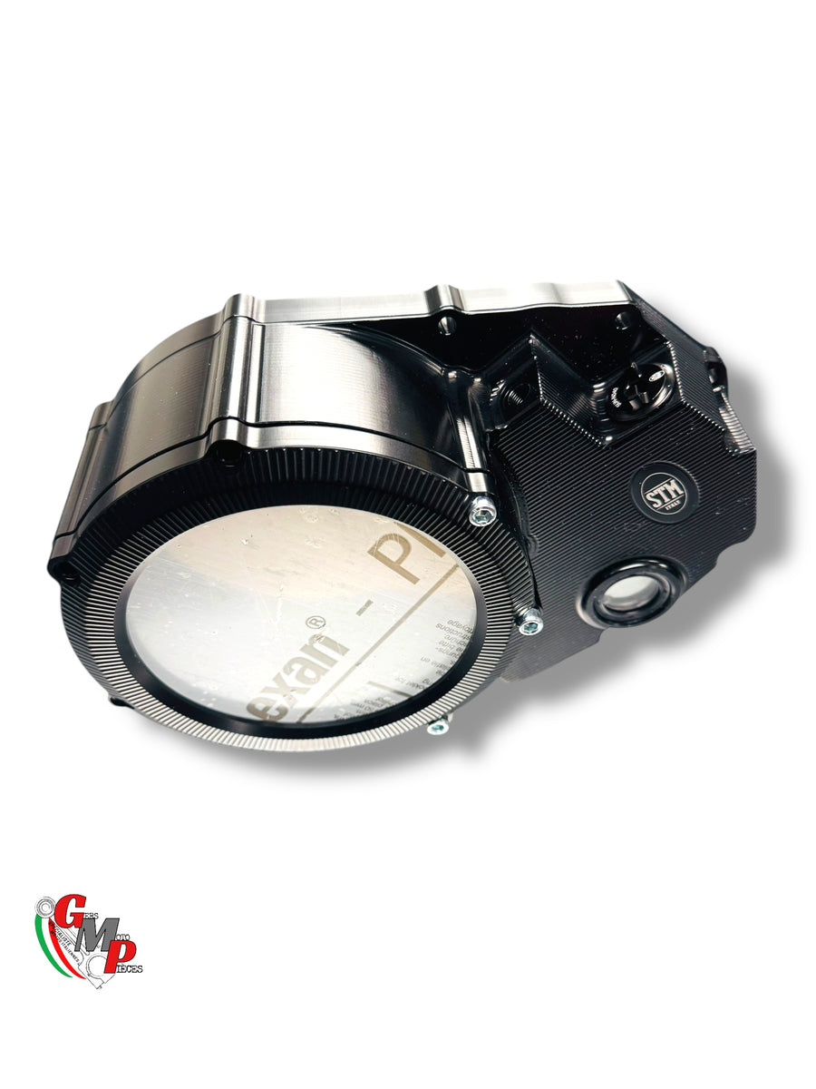 Tapa de embrague tallada STM transparente negra NUEVA - Ducati