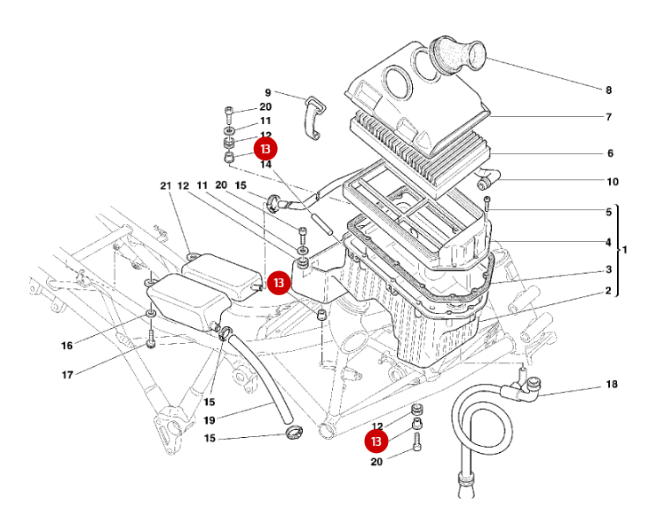 Espaciador de caja de aire NUEVO - Ducati