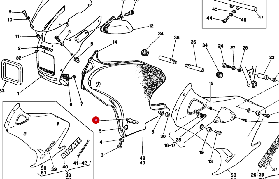 Placa de fijación inferior del carenado NUEVA - Ducati