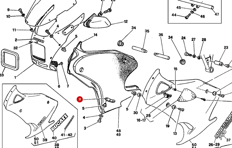 Placa de fijación inferior del carenado NUEVA - Ducati