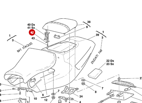 Placa de fijación de gancho de asiento de pasajero NUEVA - Ducati