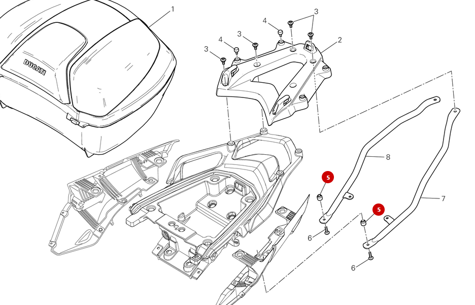 Espaciador de soporte de maleta trasera NUEVO - Ducati