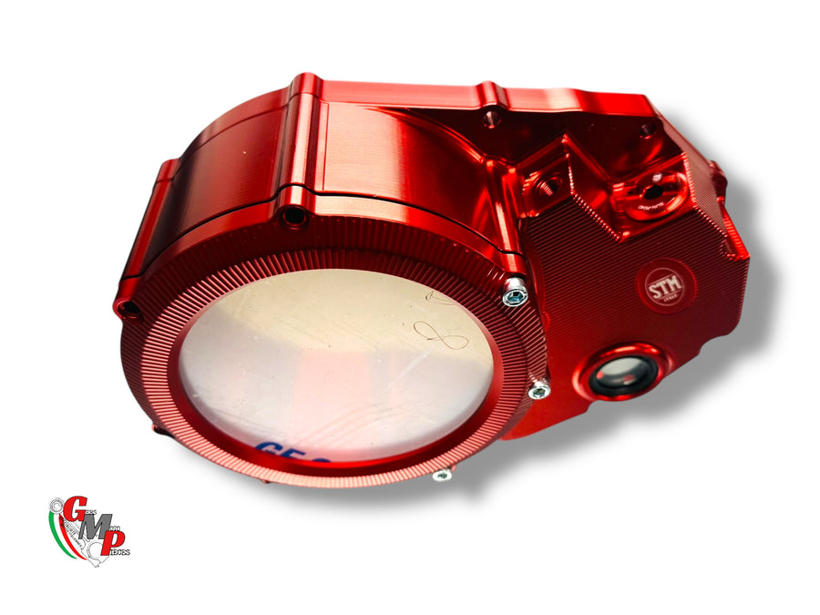Tapa de embrague tallada STM transparente Roja NUEVA - Ducati